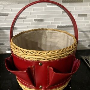 Vintage Christmas  leather Red and Tan Woven Basket Bag